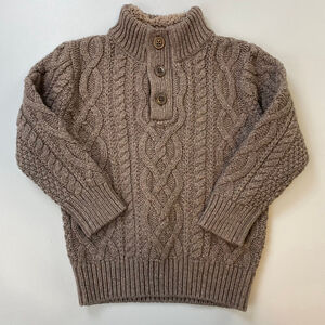 Baby GAP Sweater Size 4 Brown Cable Knit Button Mock Neck Wool Blend Fisherman